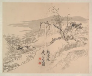 風景と花、1745年（8枚から成るアルバム、紙にインクと彩色）