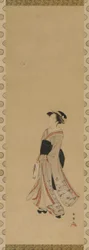 羽子板と羽根を弾く少女 江戸時代・18世紀