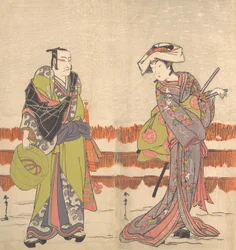 五代目市川團十郎 右手にかご帽子を持つ虚無僧 1775年。