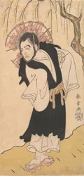 柳の木の下の僧としての俳優中村歌右衛門初代、1726-1792。
