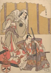 役者 初代市川團十郎（1660-1704）と二代目中村傳九郎…、18世紀後半。