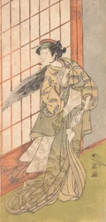部屋に立つ怒れる女としての初代中村富十郎、1772年または1773年。