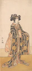 土手に立つ女巴御前としての吉沢いろは、1774年または1775年。