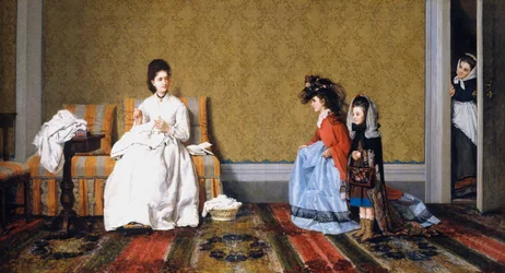 シルベストロ・レガ（1826-1895）作、油彩・カンヴァス、59x111cm 「女性を世話する少女たち