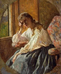 シルベストロ・レガ（1826-1895）の「女性像の習作」、三枚組の細部