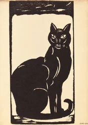 黒猫（木版画）