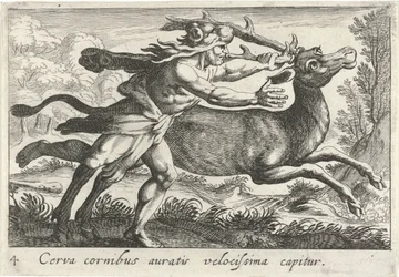 Hercules vangt de Hind van Cerynea 金色の角を持つシカは非常に速く捕まえられます (オブジェクトのタイトル) Herculische theme