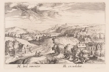 3組のカップルのいる丘陵風景（『Topographia Variarum Regionum』より
