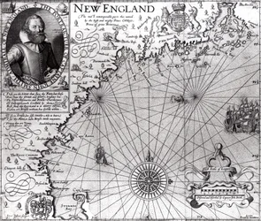 ジョン・スミス大尉（1580-1631）1614によって観察および記述されたニューイングランド海岸の地図、「将軍史」1624年