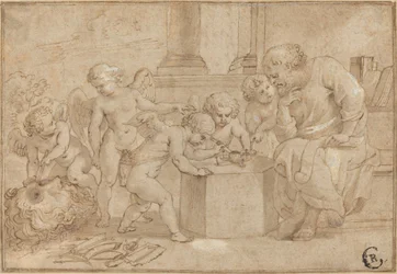 Putti が目を解剖している老人