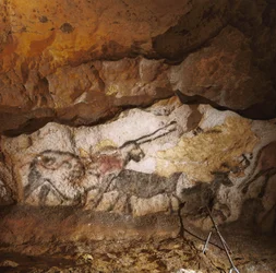 1万7,000年以上前に描かれたラスコー神話の一角獣が、白い方解石に並んでいる。