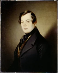 詩人ウラジミール・グリゴリエヴィチ・ベネディクトフの肖像 (1807-1873) (詩人ウラジミール・G. ベネディクトフの肖像) - Peinture de Sandor Kozina (1808-1873), huile sur toile (67x54 cm), 1840年頃 - A. プーシキン記念博物館, St . サンクトペテルブルク (ロシア)