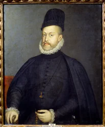スペイン王フェリペ2世（1527-1598）の肖像。ソフォニスバ・アングイッソラまたはアングイッシオラ（1540-1625）による絵画