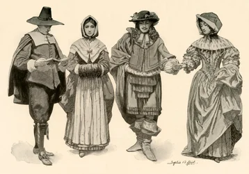 1620〜1670年、1903年、1937年の時代の衣類。
