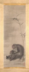 猿の毛づくろいの子孫（シルクにインクと色）