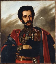 解放者シモン・ボリバルの肖像、半身像、正装の軍服、1840年頃