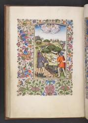 「Book of Hours」から MS 50004 f.32v Annunciation を Shepherds に追加 (ベラムにインク、カラー、ゴールド)