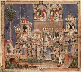 Fol.13vコーデックスベニートサンタモーラのトロイの木馬のゲームとエンターテイメント