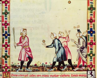Fol.61v野外でのペロタのゲーム、アルフォンソX（1221-84）ワイズ、カスティーリャ王、レオンの指揮下で作成された原稿から