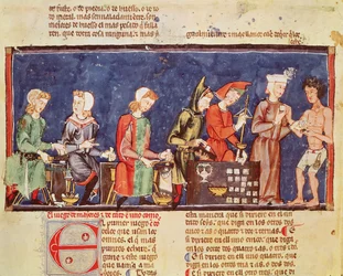 Fol.65v Dice Makers、Book of Games、Chess、Dice and Boards、1282より