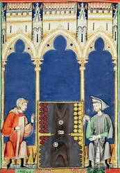 Fol.85vゲームブック、チェス、ダイス、ボードの2人のバックギャモンプレーヤー、1282