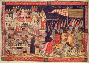 Fol.86vコーデックスベニートサンタモーラの戦いに向かうトロイの木馬