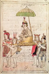 ムルア写本として知られる「Historia y Genealogia Real de los Reyes Incas del Peru, de sus hechos, costumbres, trajes y manera de Gobierno（ペルーのインカ王家の歴史と系図、その歴史、費用、仕事、統治方法）」に描かれたフアスカル・インカのイラスト。