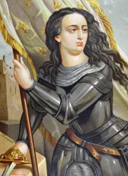 JOAN OF ARC, Saint (1412-1431).百年戦争のフランス人ヒロイン。Juan Landa Seixによる「Hombres y mujeres celebres」のイラスト。