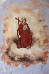 Igreja paroquial Conques, a igreja de Sant Miquel de Conques. interior O navio. Os cofres. Detalhe. Pinturas murais de J Oromí. 1881. Barroco.