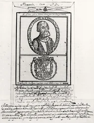 ヘルナンドコルテス（1485-1547）と彼の腕の肖像画