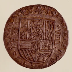 スペインの銀貨（8レアル）：フィリップ（フィリッポまたはフィリップ）2世（1556-1598年）の時代。1589年 直径3.5cm ナポリ、ムゼオ・アルケオロジコ