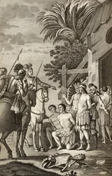 「ラアラウカナ」からのアロンソデエルシーリャによるスペインのチリの征服、1827年にバルセロナで公開（彫刻）