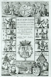 アントニオデエレーライトルデシージャスによる西インド諸島の説明のタイトルページ、マドリッド版、1725