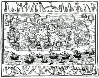 1548年のペドロメディナによる、リブロデグランデサスイコサスメモラルダーデエスパーニャからのリスボンの眺め