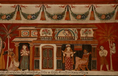 デヒワラのサブダーラマ寺院にあるシンハラの家を描いた壁画（壁画）