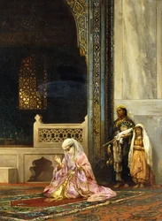 1878年、ブルサのグリーンモスクで祈るトルコの女性