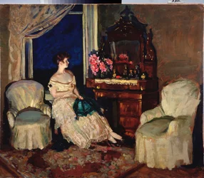 部屋の中 - スタニスラフ・ユリアノビッチ・ジュコフスキー（ジュコフスキー）（1873-1944）による絵画、キャンバスに油彩