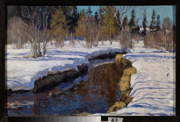 冬。 スタニスラフ・ユリアノビッチ・ジュコフスキー（ジュコフスキー）（1873-1944）による絵画、キャンバスに油彩