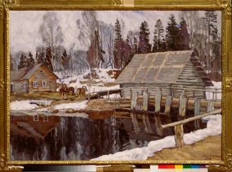 ブロケード。 スタニスラフ・ユリアノビッチ・ジュコフスキー（ジュコフスキー）（1873-1944）による絵画、キャンバスに油彩