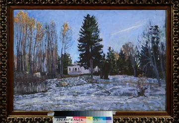 古い田舎の不動産。 スタニスラフ・ユリアノビッチ・ジュコフスキー（ジュコフスキー）（1873-1944）による絵画、キャンバスに油彩