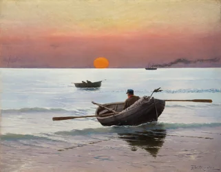 海に沈む夕日（キャンバスに油彩）