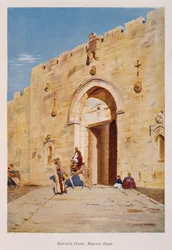 パレスチナ・エルサレムのダビデ王門（シオン門）を描いたStanley Inchboldの水彩画 1906年