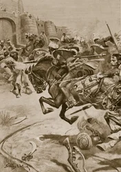 1828年12月、バラトプルにジャットを追い込む第11ランサーズとスキナーの馬（リトグラフ
