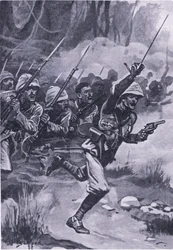 1874年1月31日、アモアフルでアシャンティ族を攻撃するイギリス人、イギリスと陸海の戦い1915年のイラスト