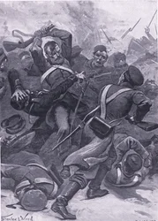 インカーマン：ロシア人に請求する第55（第2国境）連隊、陸と海でのイギリスの戦いのイラスト、1915