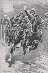 1880年7月17日、マイワンドで銃を持ち込んだマクレイン中尉、1915年の陸と海でのイギリスの戦いのイラスト