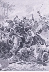 1857年6月30日、ラクナウ外での騎兵隊のボランティア、陸と海でのイギリスの戦い、1915年のイラスト