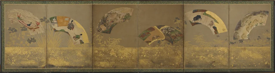 ファン ペーパー 6 枚: 雑多な題材、桃山時代または江戸時代、1590 年から 1640 年。