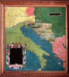 イタリアとユーゴスラビア(スラブ諸国) ステファノ・ボンシニョーリ(？-1589)が作成した地図。1581年頃。フィレンツェ、ヴェッキオ宮殿、マッパモンドの間