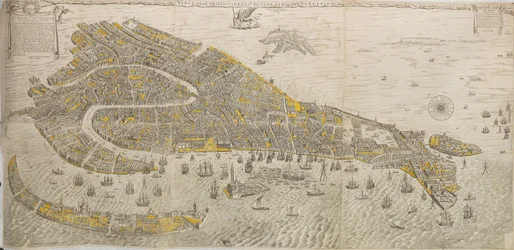 ベネチアから含まれている引用の実際と実際の描画。ヴェネツィアのパノラマ、1676年。